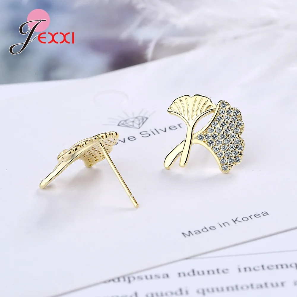 Koreański moda liść Ginkgo stadniny kolczyki dla kobiet 925 srebro cyrkonia Trendy Fine Jewelry Party prezent Brincos