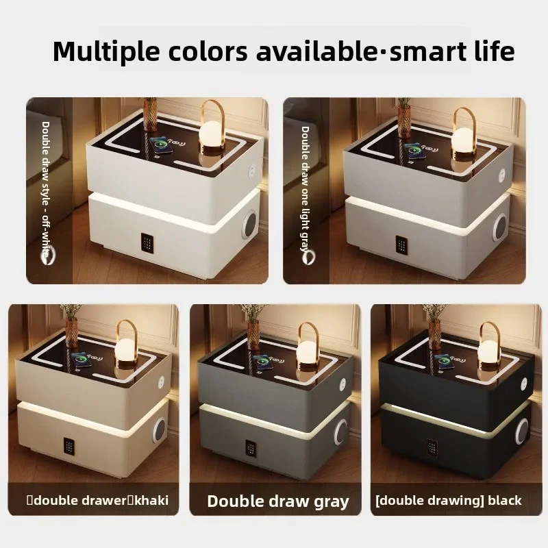 Floating LED Bedside Table Smart Nightstand with Wireless Charging Luxury Modern 2-Tier Storage Drawer Compact Bedroom Furniture