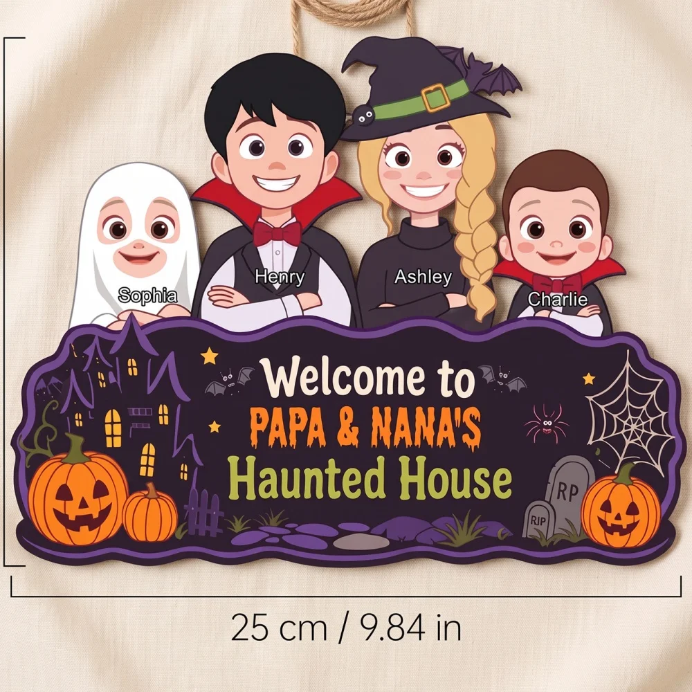 Halloween Party Decoration,Haunted House Welcome SignPersonalized Custom Halloween Family Door Sign,Custom Names & Welcome Text,