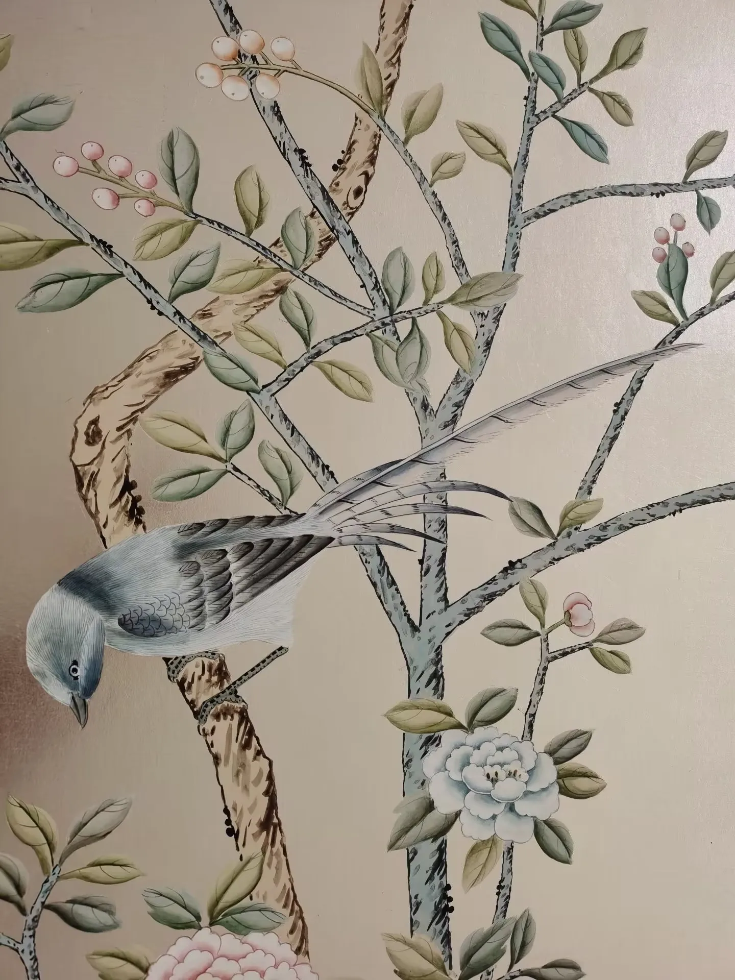 Imagem -03 - Personalizado Luxo Feito à Mão Ouro Dourado Papéis de Parede Pintados à Mão Flores & Pássaros Quarto Sala de Estar Estudo Sala de Jantar Varanda Sofá Parede tv