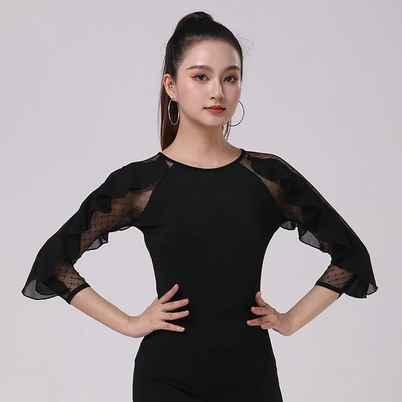 

New National Standard Modal Black Tops Women's Seven-minute Sleeve Waltz Adult Dance Practice Clothes Sorority Dancing Costumes