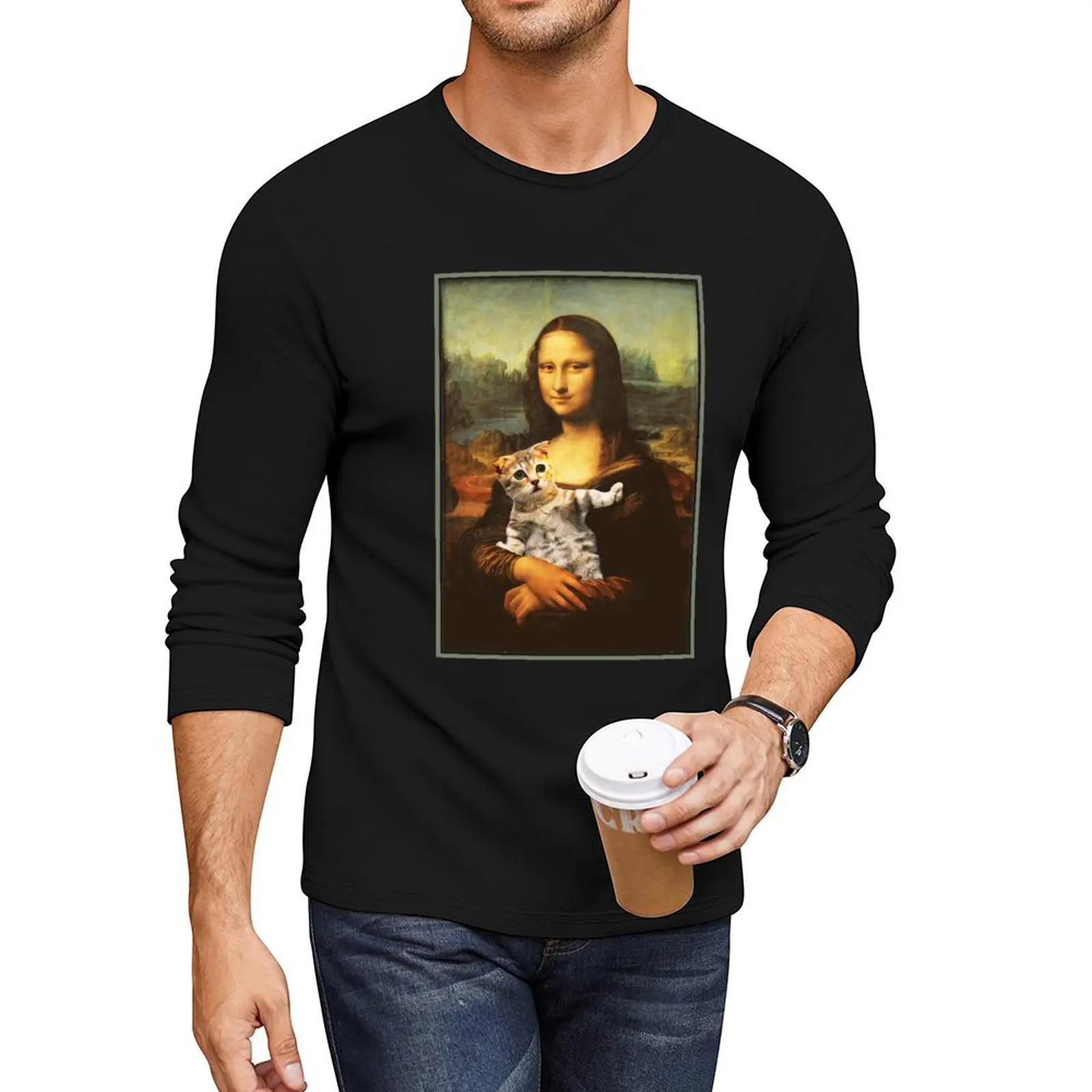 

Mona Lisa Cat Leonardo Da Vinci Art Teacher Student Long T-Shirt korean fashion boys t shirts quick drying shirt T-shirt men