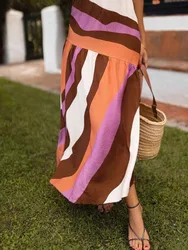 Autumn New Woman Skirts Elegant Beach Style Printed Large Swing and Floor Gothic Long Skirt Femme Casual Ruffle Skirt Streetwear