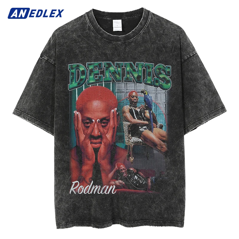 Men Vintage T Shirt Hip Hop Streetwear Dennis Rodman Graphic T Shirt Cotton Summer 2023 Tshirt Black Harajuku Tops Tees Hipster