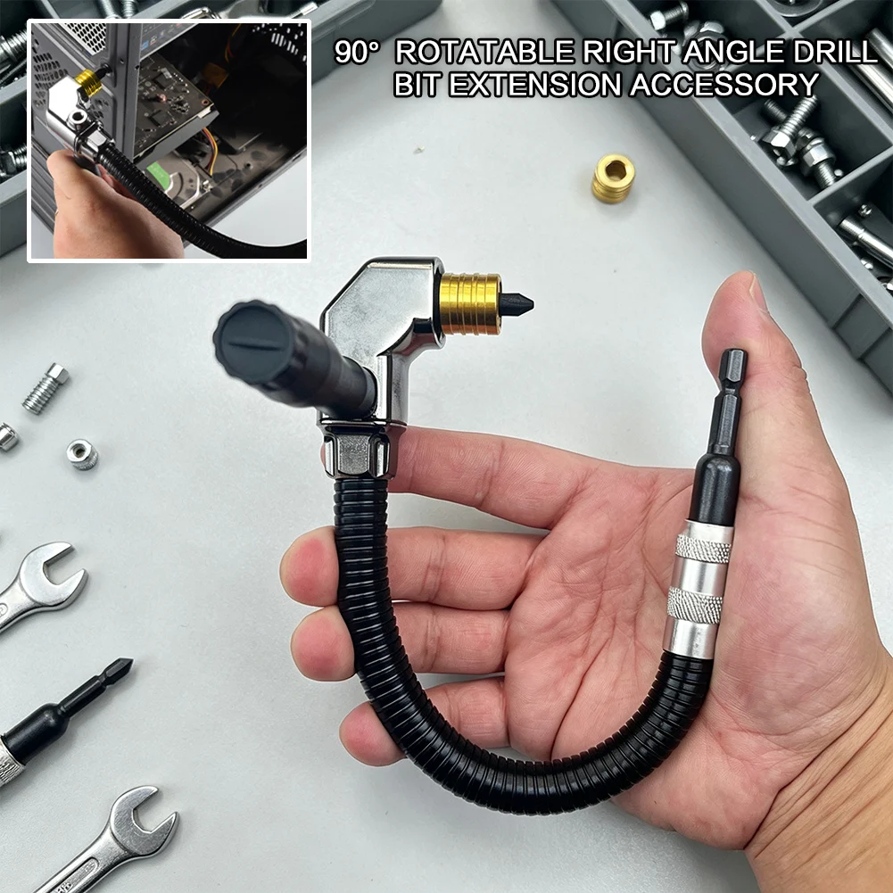 90 Degree Impact Driver Right Angle Drill Attachment Adapter 1/4 Hex Right Angle Screwdriver Drill Bit Extension Tool