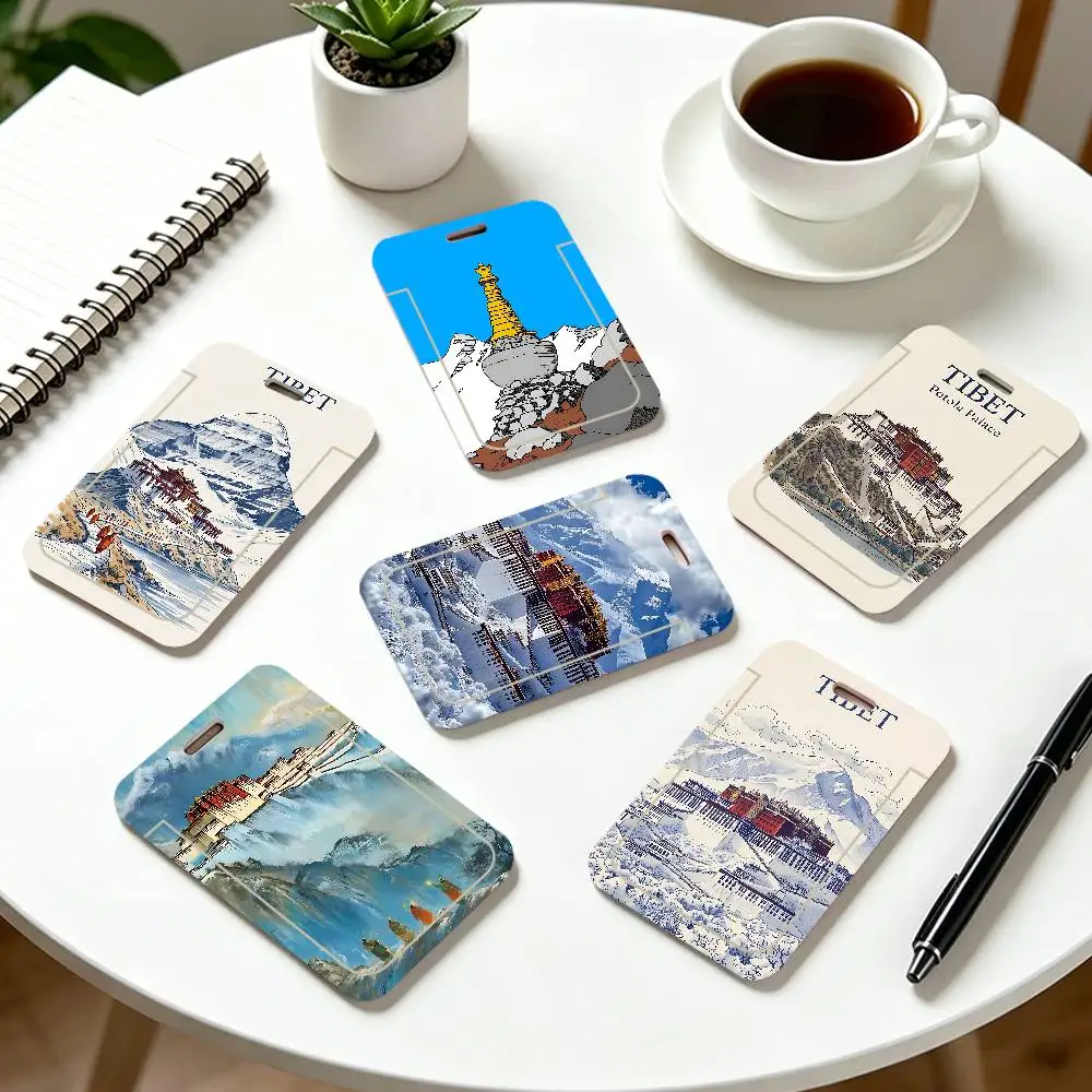 Tibet Art ID Card Holder Cute PVC Badge Holder Cartoon Card Cover Student ID Bus Card Case With Clear Window