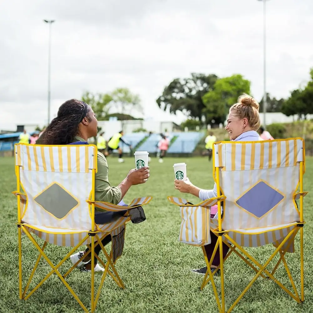 2 Pack Outdoor Camping Chairs olding/oldable/Portable with Cooler Pouch, Mesh Backrest and Cup Holder ket(Yellow, Metal, 2 Pack)