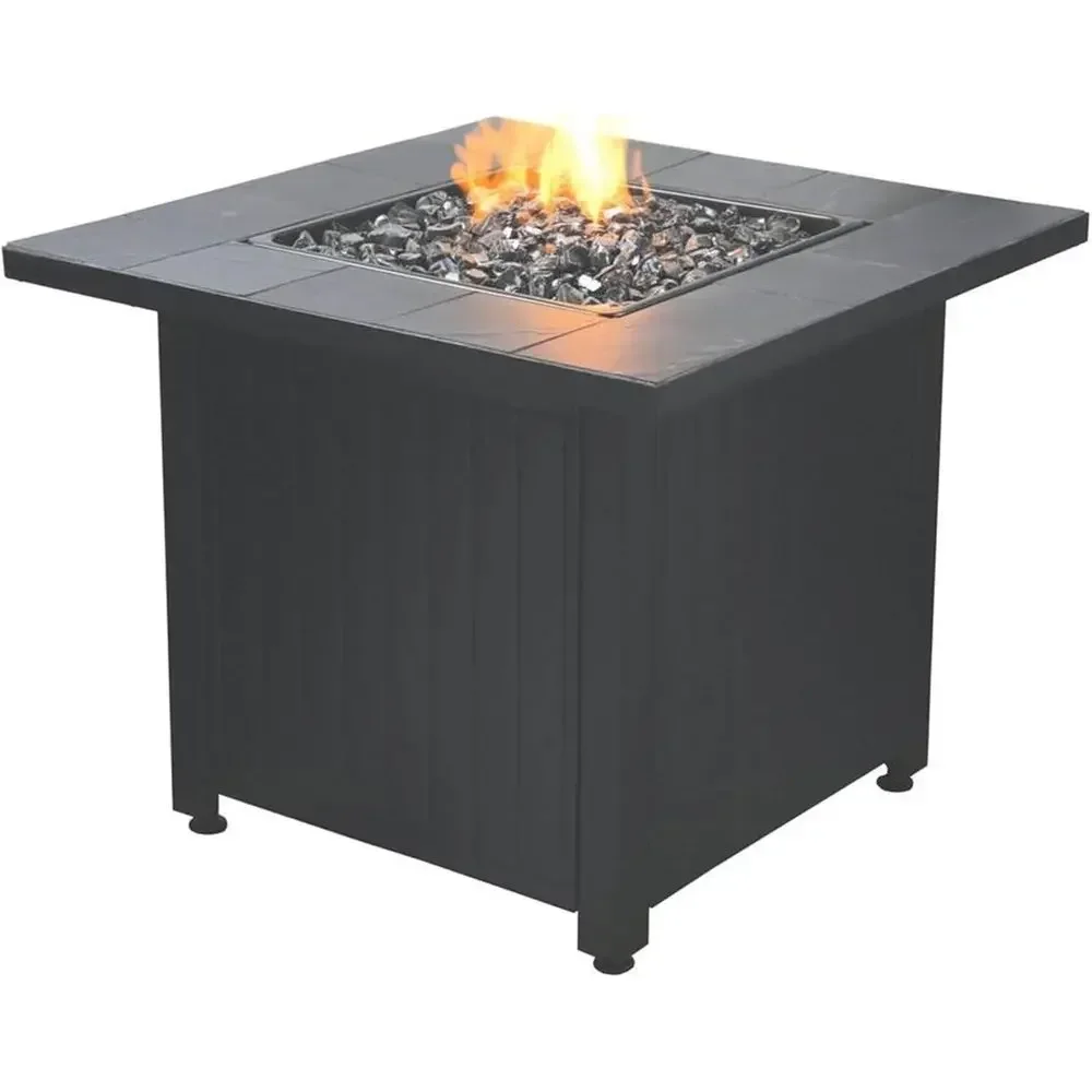 30,000 BTU Outdoor Propane Patio Fire Pit Table with Fire Glass and Cover, Black