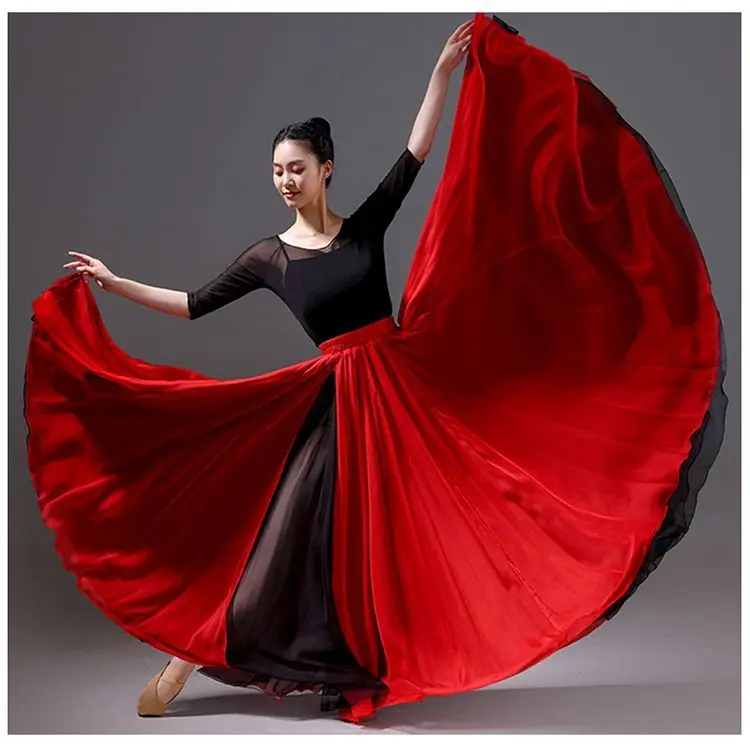 720 Degree Women Classical Modern Dance Training Skirt Elegant Ethnic Double Chiffon Performance Swing Skirt Wrap Ethereal Skirt