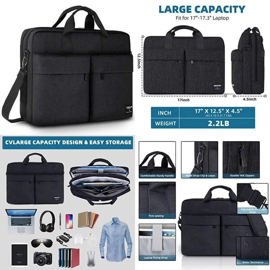 KINGSLONG 17.3 inch Laptop Briefcase Bag for Men Women, Laptop Messenger Bag with Shoulder Strap, Water Resistant Business Cros