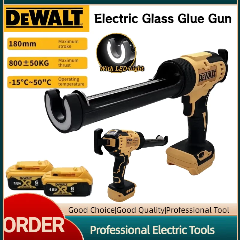 

DeWalt 6-Speed Cordless Electric Caulking Gun LED Light Handheld Doors Windows Glass Sealant Adhesive Glue Tool