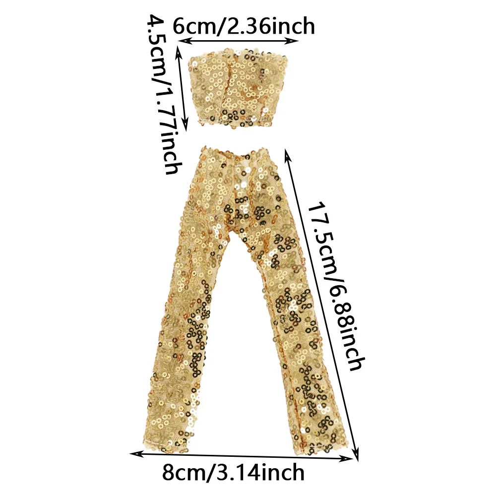 Beaded Sequins Slant Shoulder Neck Bustier Dress Suit Flared Pants 30cm Doll Dress Up Toys Doll Clothing Accessories Girl Gift