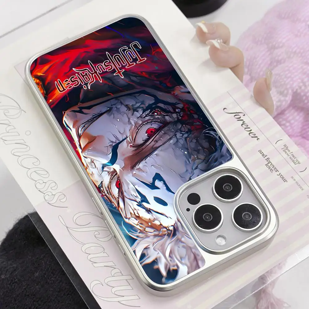 

JJK Sukuna Phone Case for iPhone 17 16 15 14 13 12 11 Air Pro Max Plus Electroplated Silver Cover