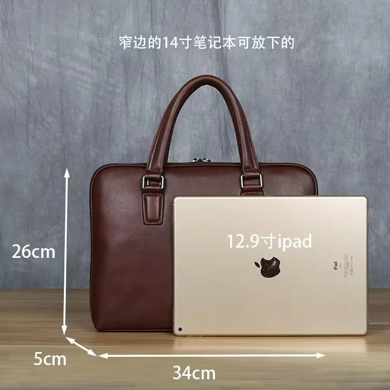 Echt leder Herren Aktentasche mit Reiß verschluss Vintage Handtasche Mann Business Schulter Umhängetasche 14 Zoll Laptop Einkaufstasche für Männer