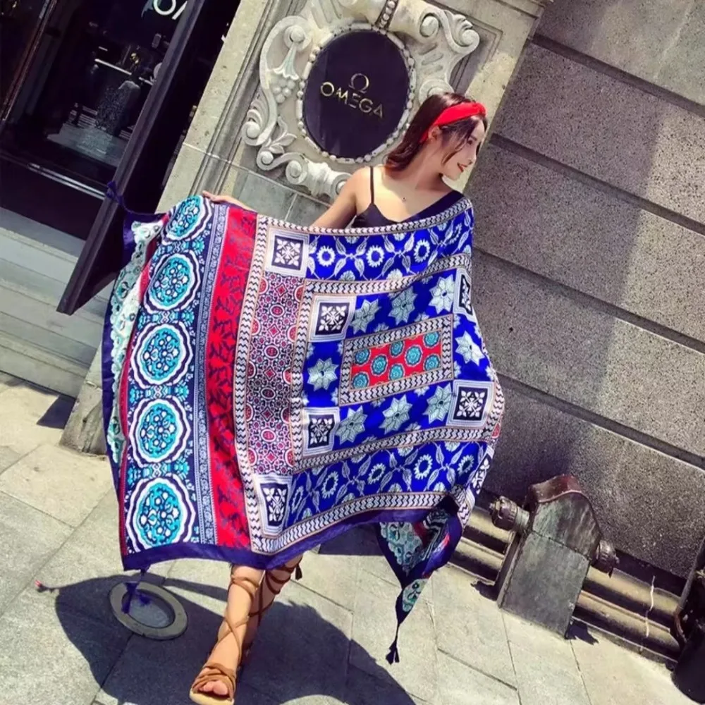 

90x180cm Beach Sunscreen Scarve Bohemian Flower Bathing Cover-ups Sarong Wrap Scarf Breathable Wrap Long Headband Hijab Scarf