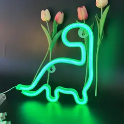 Dinosaur neon light, USB battery operated LED bedroom fun wall light, bar party game room birthday gift for adults and teenagers