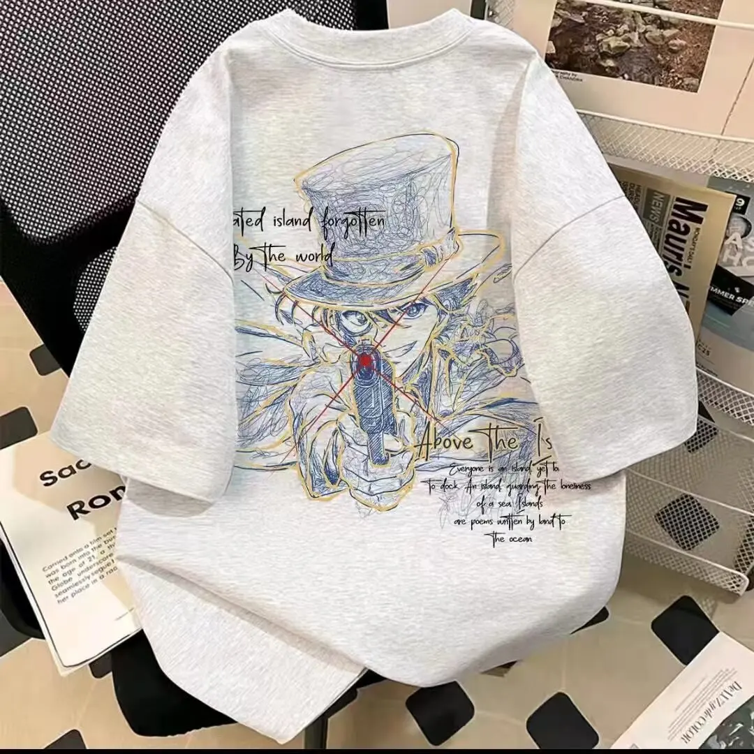 

100% Cotton Heavyweight American Streetwear Oversized Anime Pistol Boys Printed Short-Sleeve T-Shirt Men’s Summer