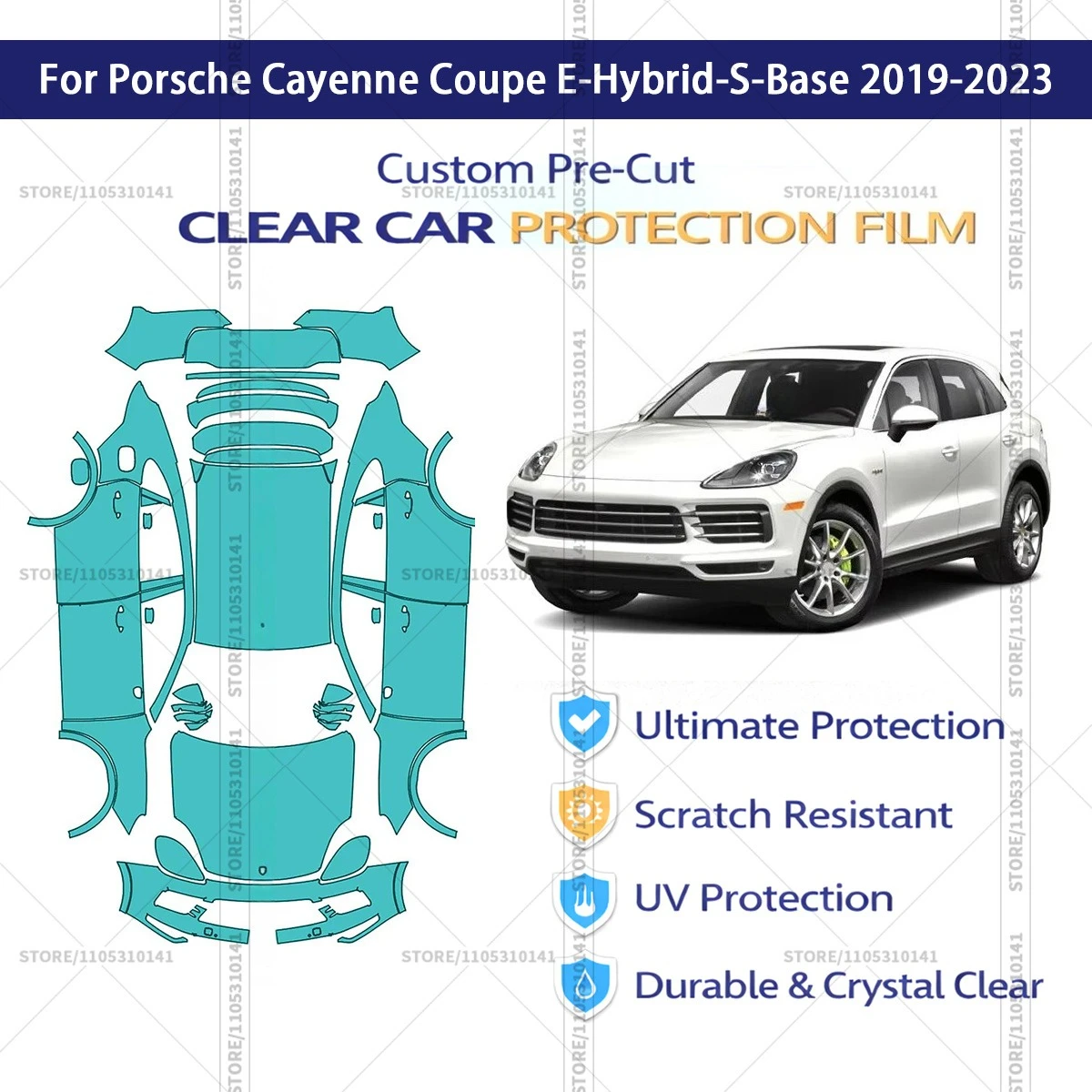 

For Porsche Cayenne Coupe E-Hybrid-S-Base 2019-2023 Pre-Cut Paint Protection Film PPF Transparent Car Film Automotive PPF