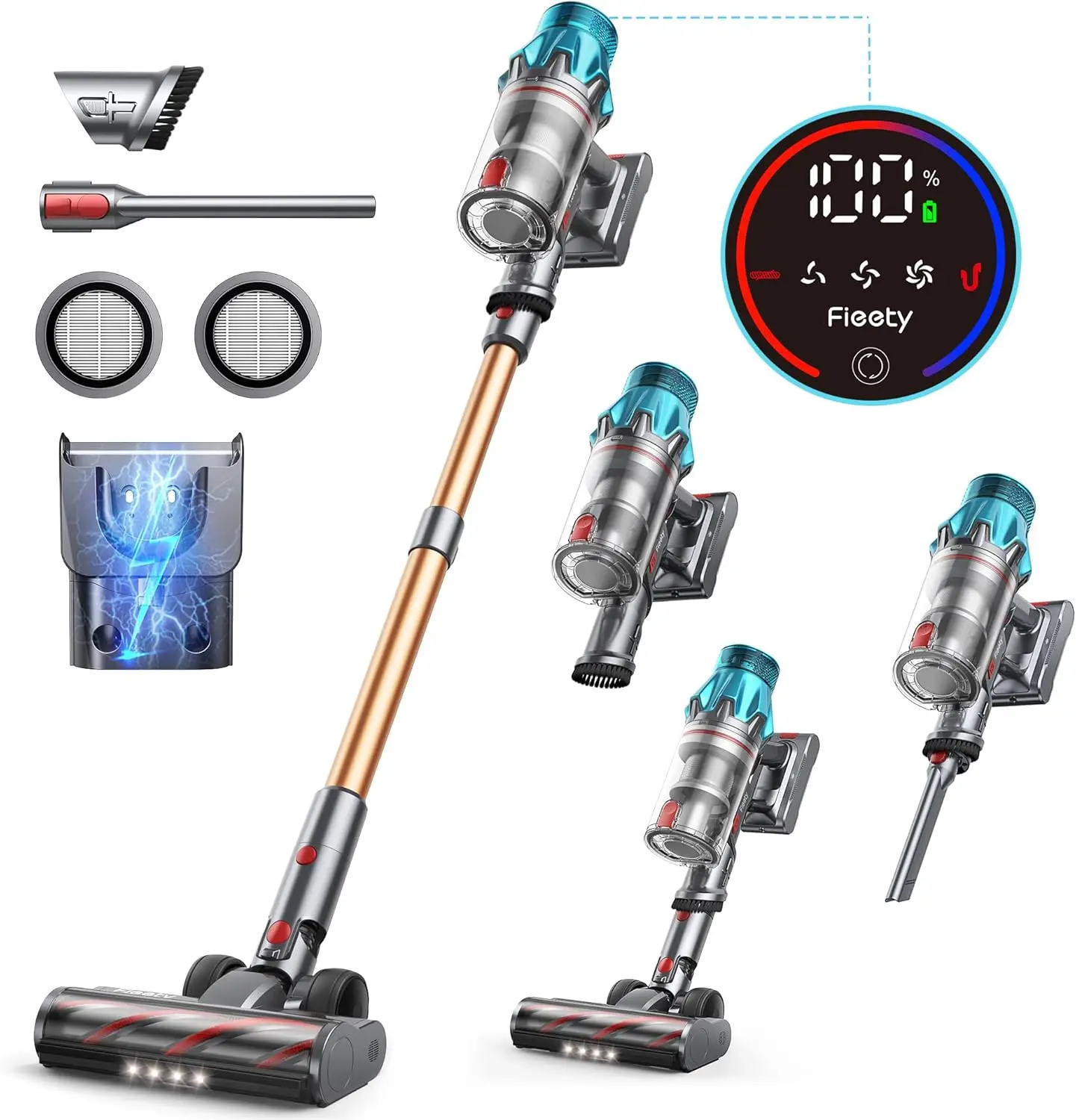 Stick Vacuum Cleaners 60 Mins Max Runtime with Charging Dock, Self-Standing Handheld Vacuum with Touch Display,