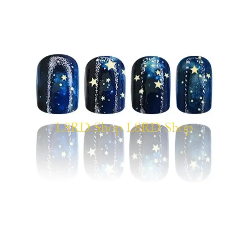 L8RD 24Pcs Blue Press on False Full Cover on for Various Occasion