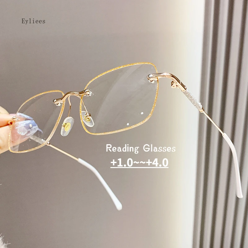 Fashion Anti-Blue Light Reading Glasses Glitter Square Metal Frame Presbyopic Glasses Men Women HD Glasses +1.0 to +4.0 óculos