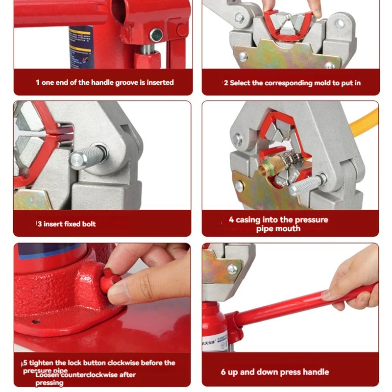 دليل الصحافة الهيدروليكية البخاخ آلة ضغط الأنابيب المحمولة رذاذ خرطوم زراعي الصلب كم النحاس المشترك قفل مشبك