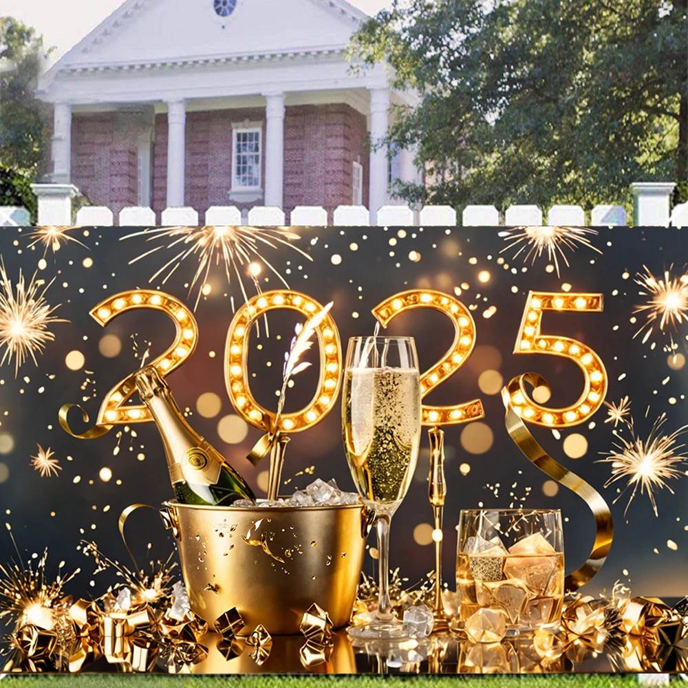 Happy New Year Backdrop 2025 Snake Year Firework Champagne Party Decor Backgrounds Family Portrait Photographic for Photo Studio