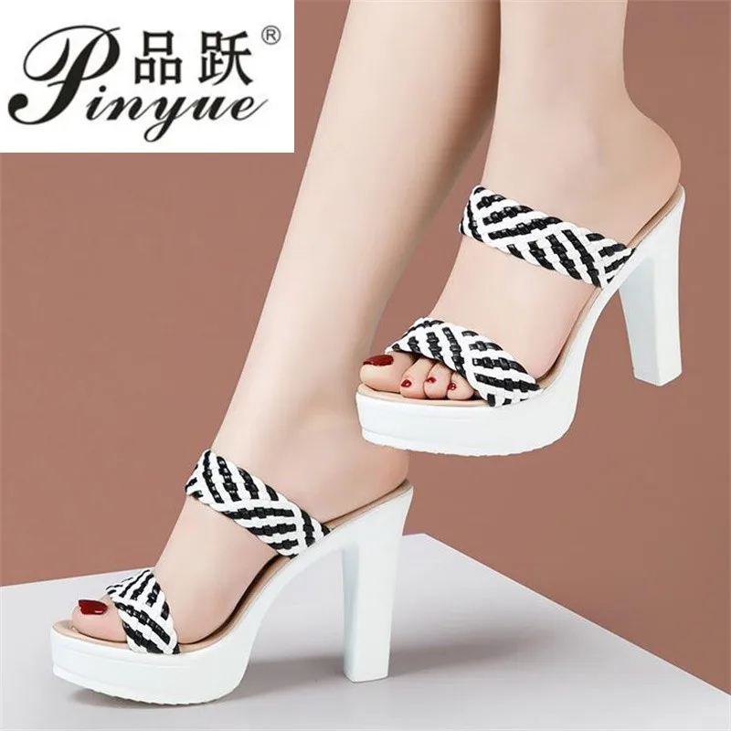 10cm summer new flip-flops high heels thick bottom waterproof table comfortable color matching high heels banquet slippers 34 41