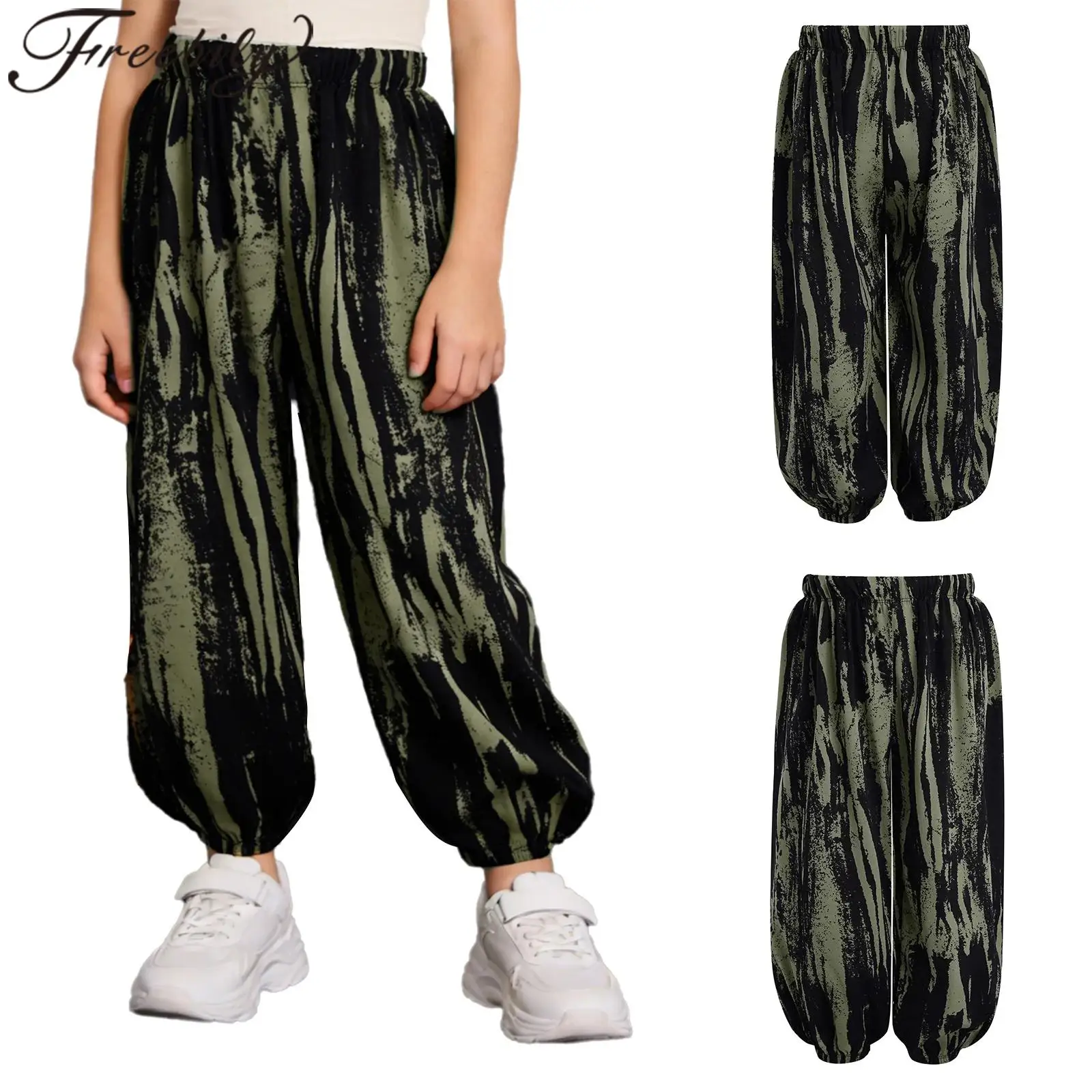 

Childs Loose Lantern Pants Hip Hop Dancing Clothes Plaid Casual Trousers Kids Boys Girls Stripe Bloomers Jazz Dance Wear