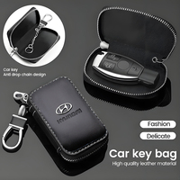 PU Leather Key Chain Wallet Car Badge Key Case Keys Pouch Accessories For Hyundai i30 i20 Elantra Accent Tucson Sonata Veloster