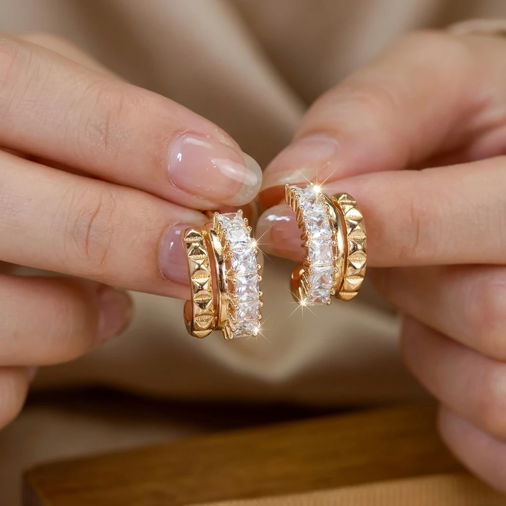 زوج واحد من الأقراط النحاسية ا - مراجعة Street Fashion Earrings وسعره