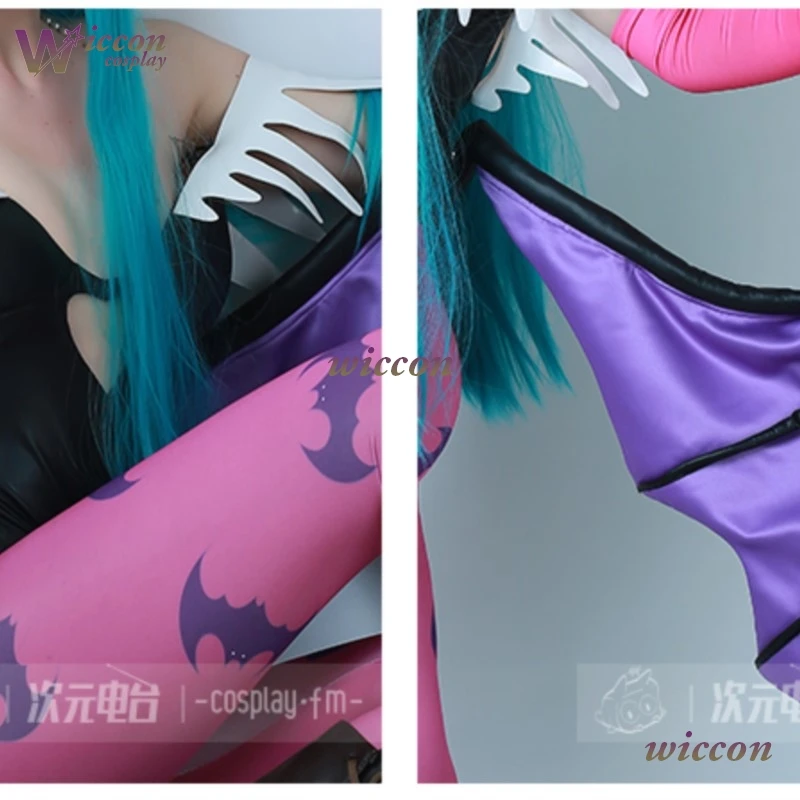 أزياء WuHu Game Tumes النسائية على شكل قلب مجوف من Morrigan أزياء تنكرية مع أجنحة ضيقة بدلة Darkstalkers Succubus #3