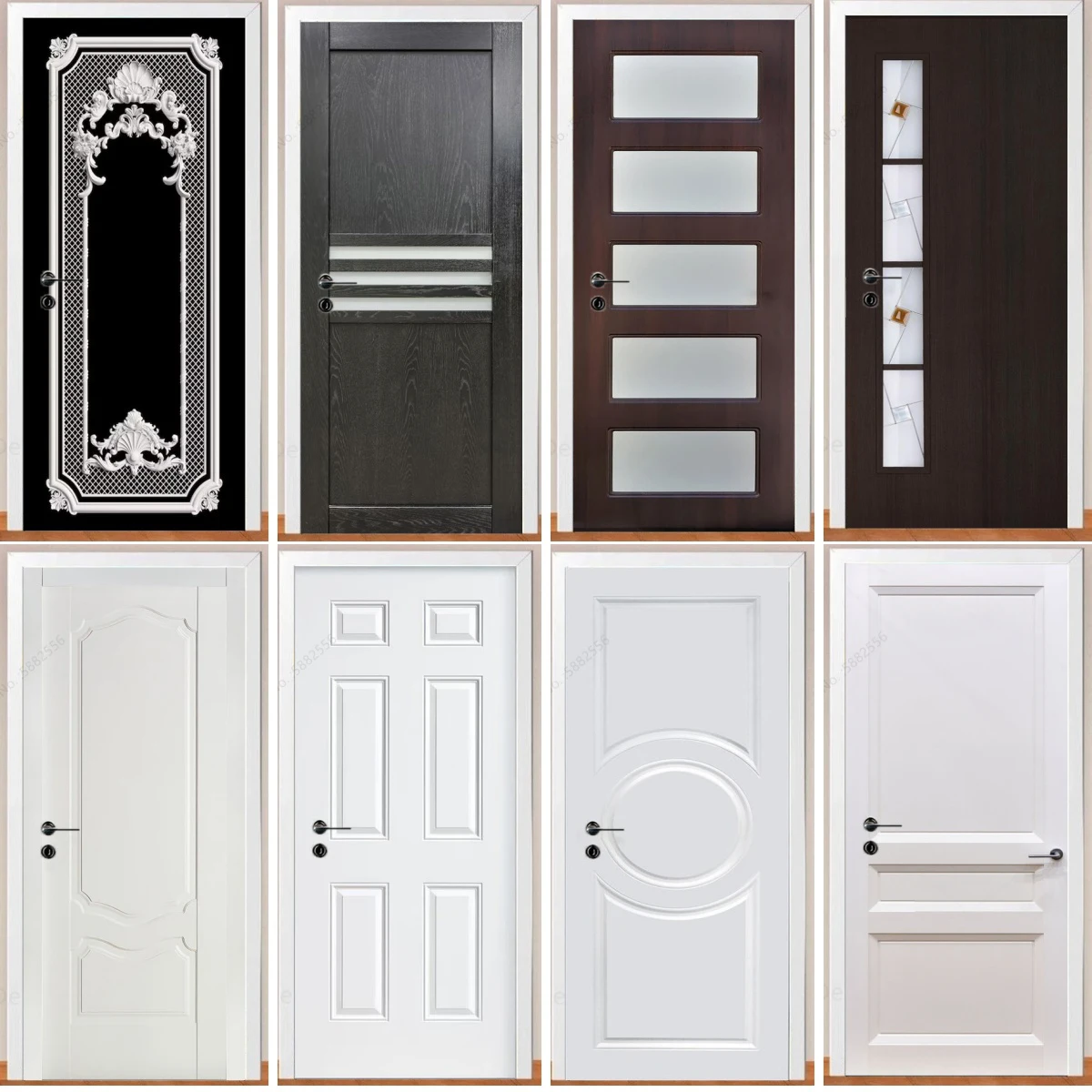 3D Simple White Wood Door Sticker Removable Bathroom Renovation Wardrobe Decor Wall Black Wooden Design Door Art Mural Stickers