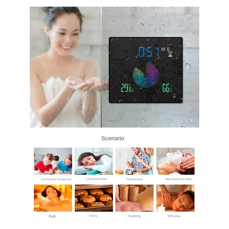 

Bathroom Waterproof Wall Clock Shower Clocks Timer Digital Electronic Wall Clock Kitchen Washroom Time Black HOT