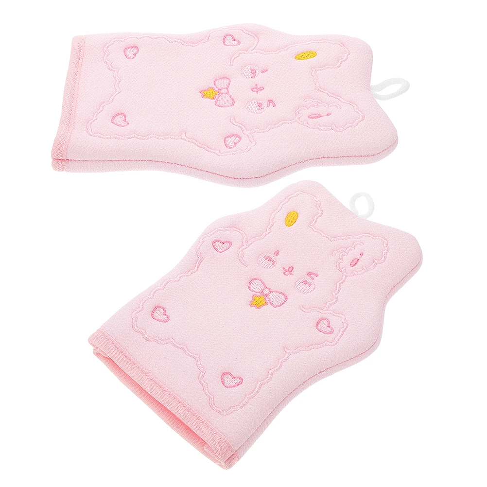 

2Pcs Shower Mitts Cartoon Rabbit Embroidery Exfoliating Gloves Bath Scrubbers Spa Tools Dead Skin Removal