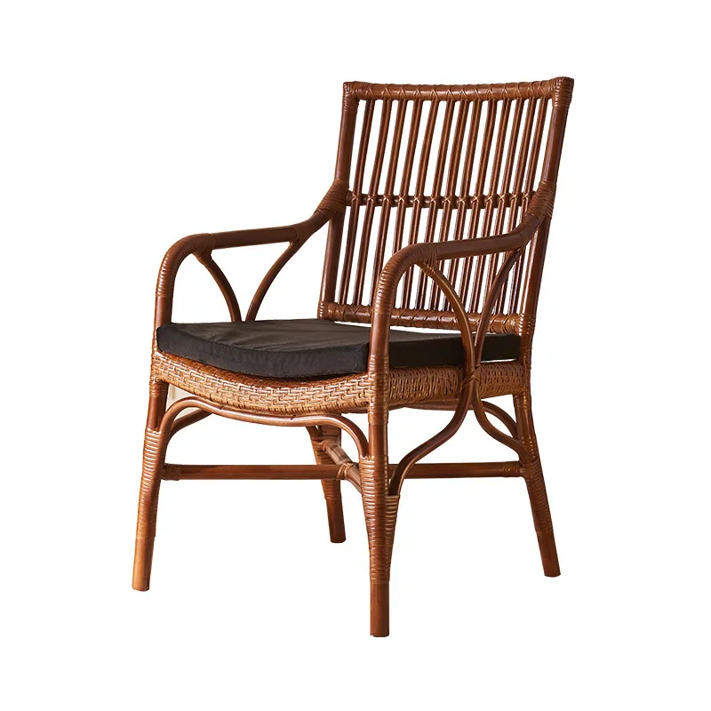 Single-seat rattan chair with backrest, vintage casual, homestay balcony sofa chair, handwoven