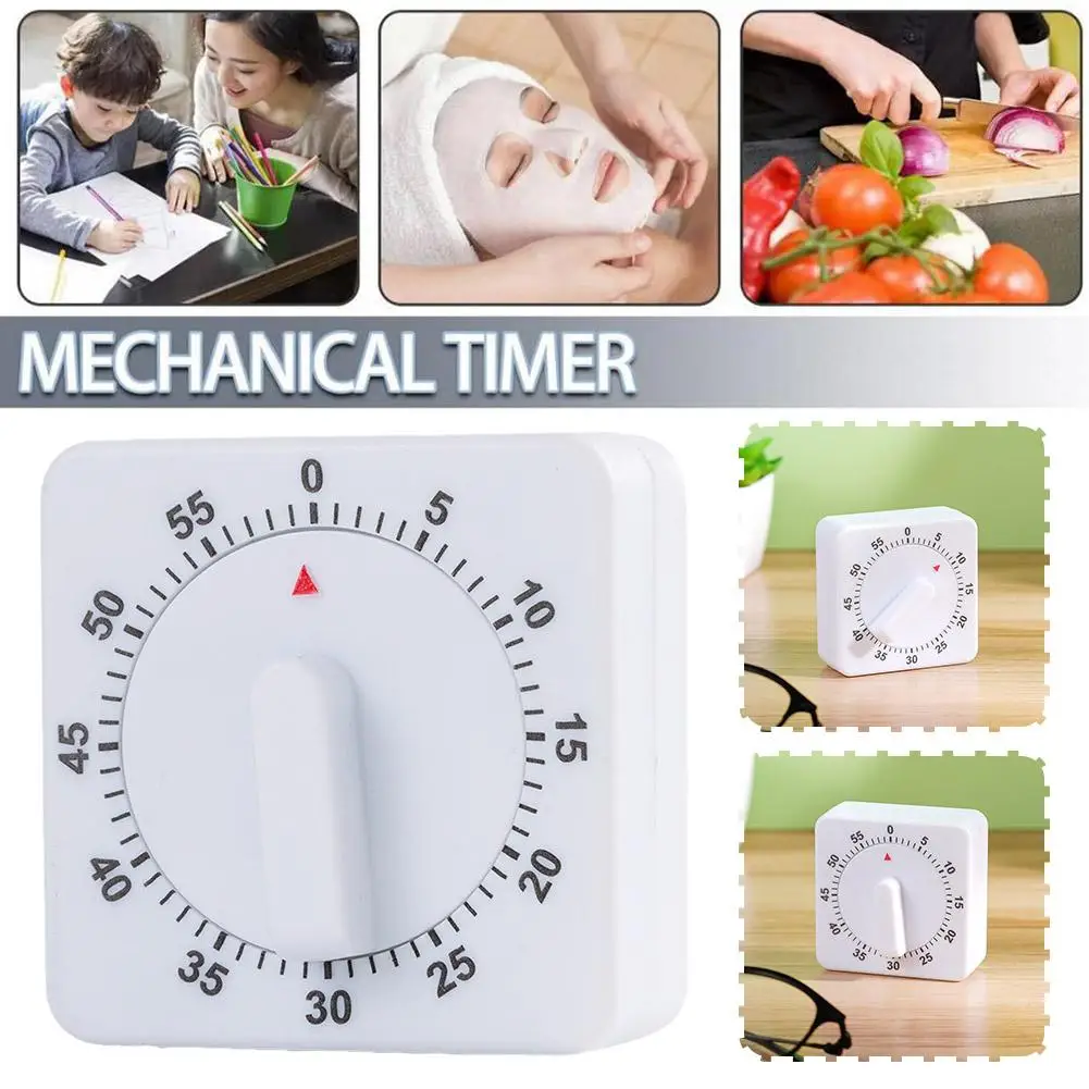 60-minute Classic Small Square Mini Kitchen Timer Mechanical Battery-free Countdown Timer for Cooking Frying Strong Remider