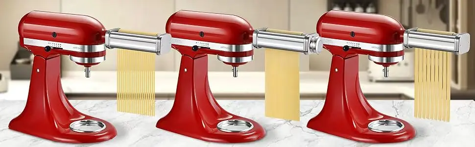 Description Picture 6 of item3Piece Pasta Maker Attachment Set for KitchenAid Mixers,Includes Pasta Sheet Roller, Spaghetti Cutter, and Fettuccine Cutter