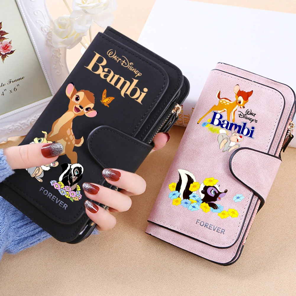 بامبي المرأة طويلة سستة محافظ مشبك حقائب اليد محفظة نسائية للعملات المعدنية لينة بولي Leather الجلود حامل بطاقة متعددة موضة حقيبة سعة كبيرة هدية #1