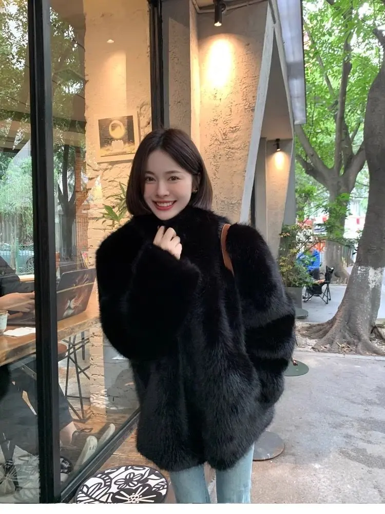 Nepbont grijze jassen dames warm getailleerd nachtclub unisex hoge kwaliteit noodlijdende oversized gewassen diepe fourrure knop harige capuchon