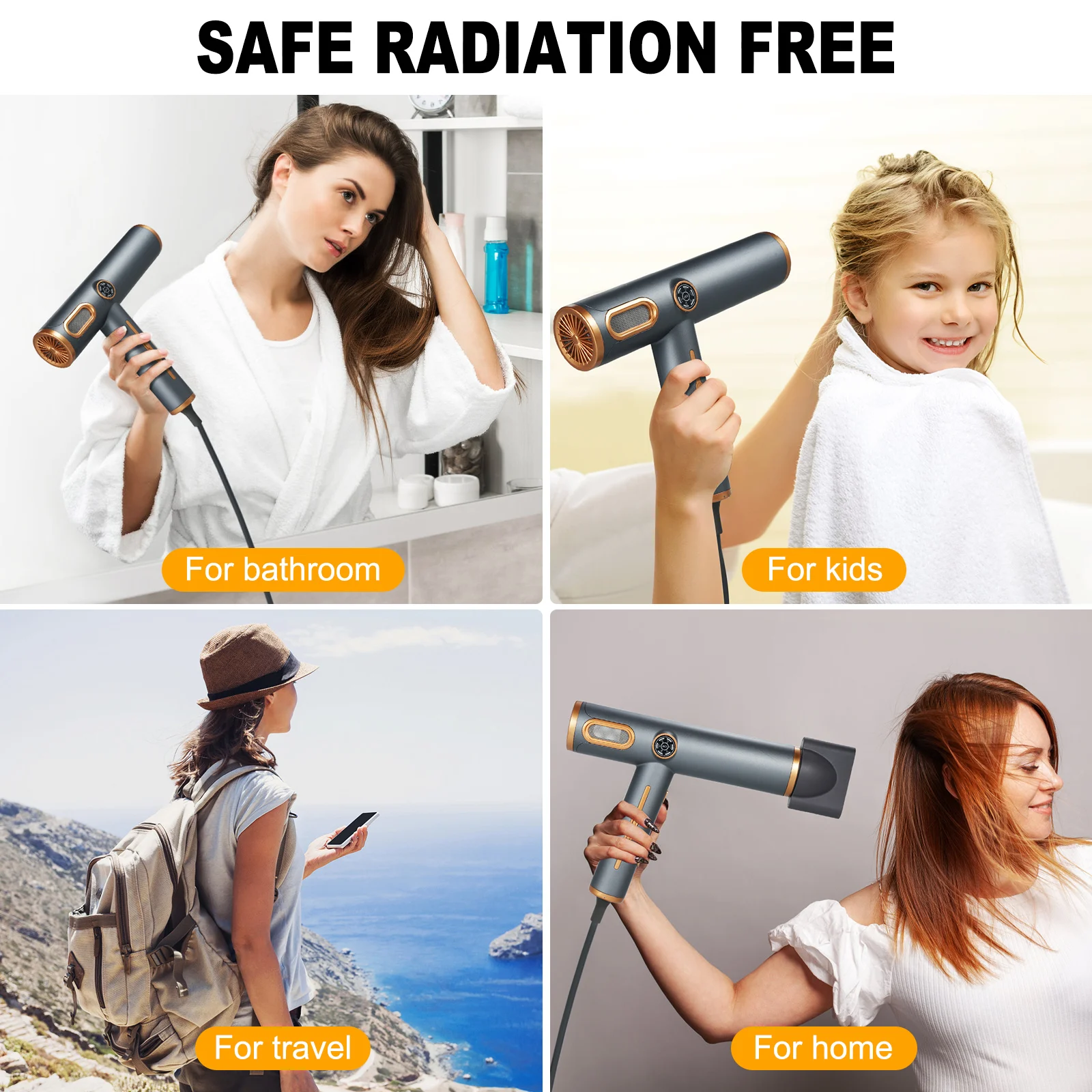 مجفف شعر سريع الجفاف 1600 وات، مجفف شعر 11000 دورة في الدقيقة، 3 سرعات، 3 إعدادات للحرارة، شاشة عرض LED للاستخدام المنزلي والصالون