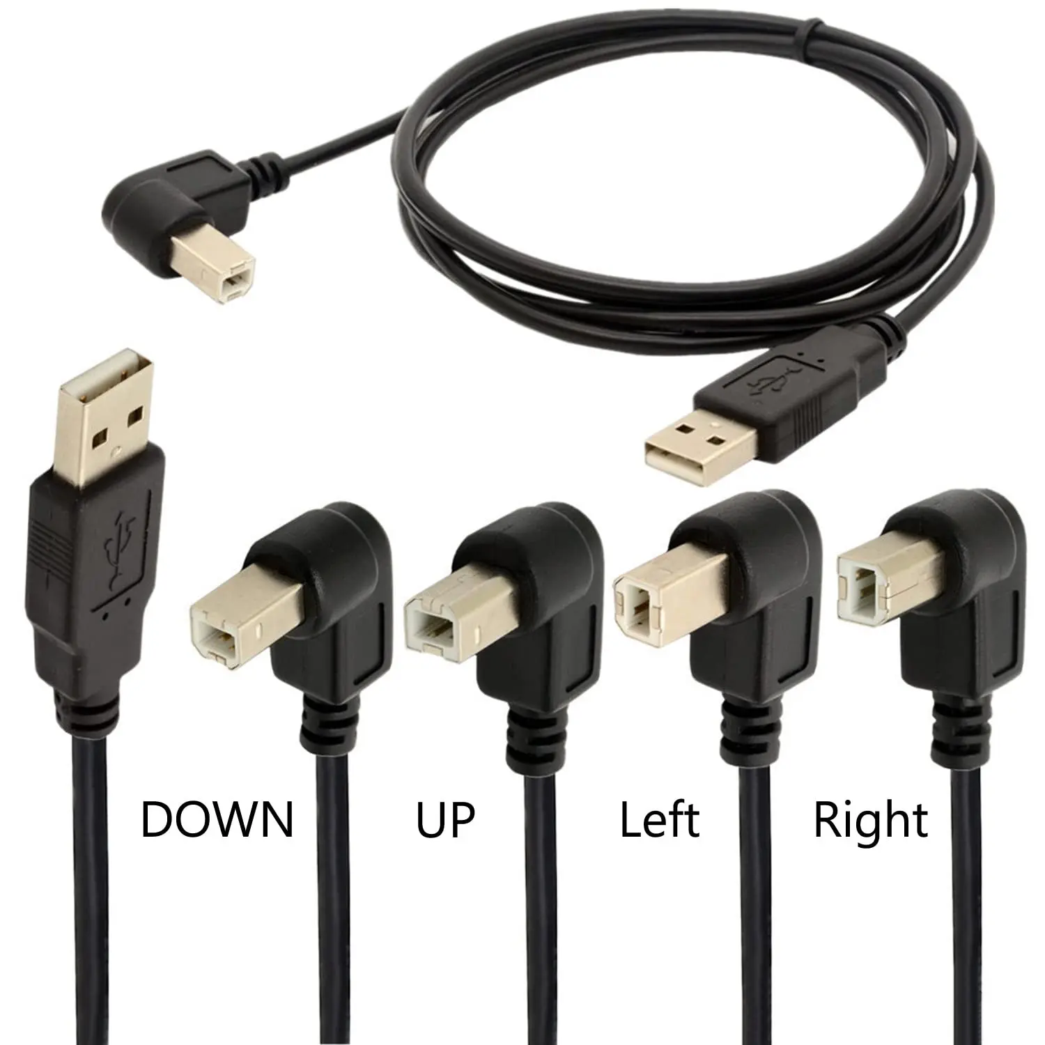 

90 Degree Short USB Printer Cable USB 2.0 Type A Male to Left & Right Angle B Male Scanner Cable Cord for Laptop PC Printers