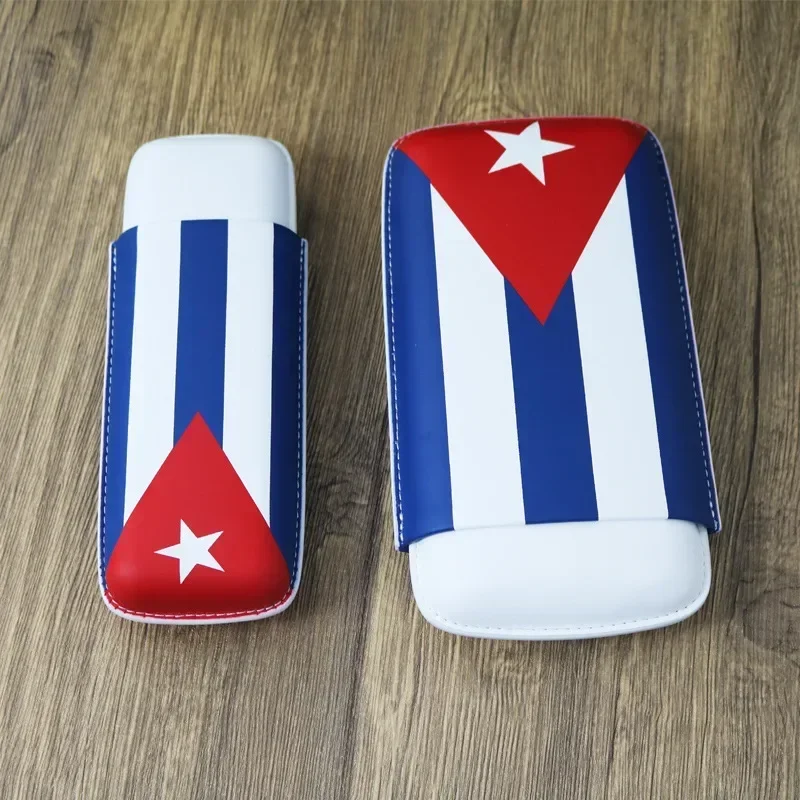 Creative Leather Cigar Case Portable 2, 3Finger Humidor, Carry-on, Tobacco Bag/Box, Outdoor Cuban Flag Souvenirs Humidor