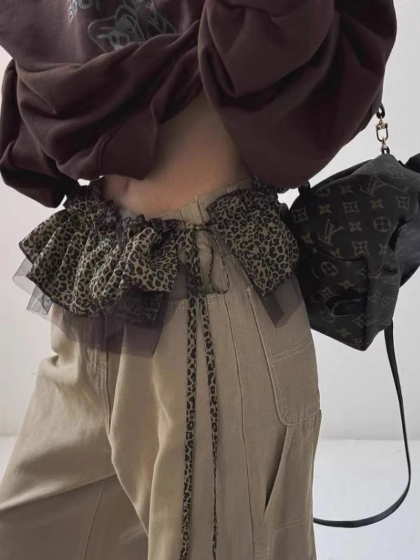 

Adjustable Tie Dotted Net ort Skirt Leopard Print Decorative Belted Ball Gown Sle Women's Casual Loose Fit Spring Summer