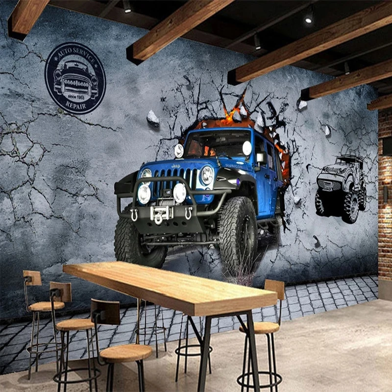 Customized Wallpaper 8D Car Broken Wall Photo Mural Cafe KTV Bar Restaurant Retro Living room sofa TV background wall bedroom 3d