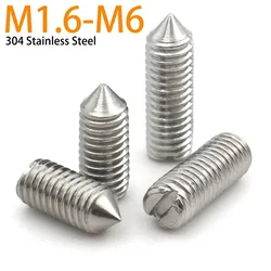 10pcs/lot M1.6 M2 M2.5 M3 M4 M5 M6 A2-70 304 Stainless Steel Slotted Head Cone Point Tapered End Headless Grub Set Screw Bolt