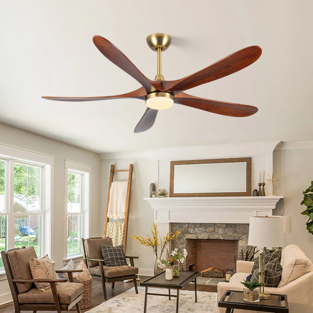 62 Inch Antique Bronze Ceiling Fan with Light, 5 Reversible Walnut Blades, Quiet DC Motor, 3-Color Dimmable LED Light, Mid-Century Modern Style for Great Rooms & High Ceilings