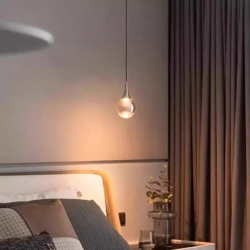 Nordic Minimalist Water Drop Glass Chandelier Modern Pendant Light for Dining Room Bar Bedroom Bedside Ambient Lighting Decor
