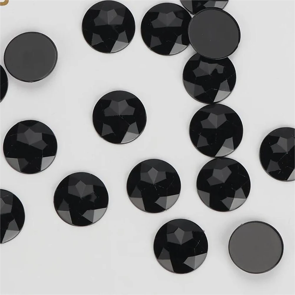 NKS 10 12 14 16 20 25 30mm Non Hotfix Black Round Stones Applique Flatback Acrylic Rhinestones For Garment Accessory Dress