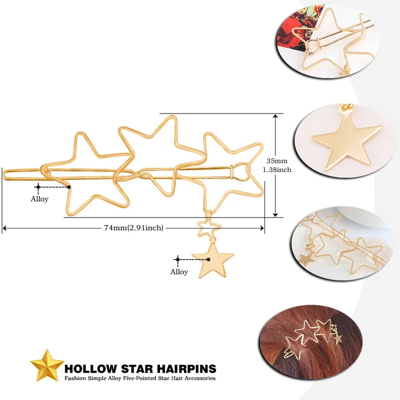 2022 Hot 1Pc Fashion Hollow Geometric Hair Clip for Women Elegant Star Circle Metal Barrette Hairpin Head Accessorie